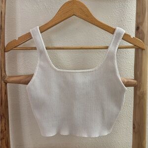 House of Harlow 1960 White Ribbed Crop Tank Top